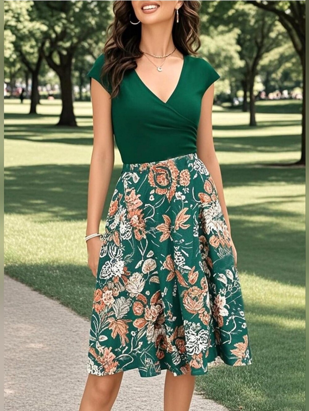 NWT Cross V Neck Cap Sleeve Summer Modest Floral Dress Nursing Green Sz Small 🌿